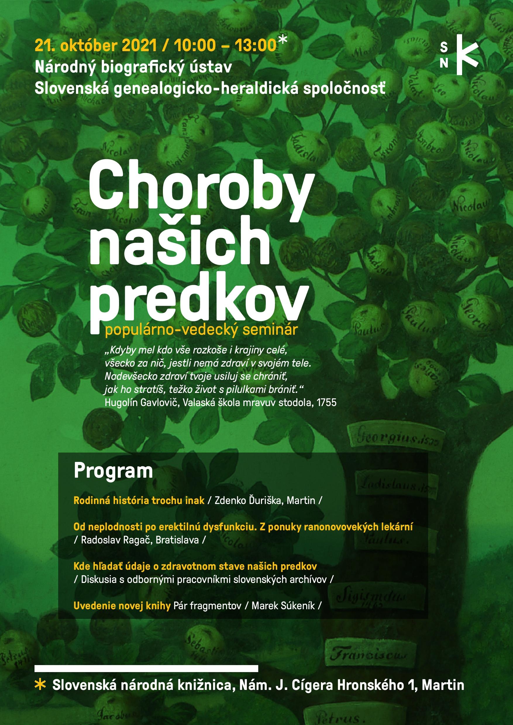 Pozvánka na seminár "Choroby našich predkov"